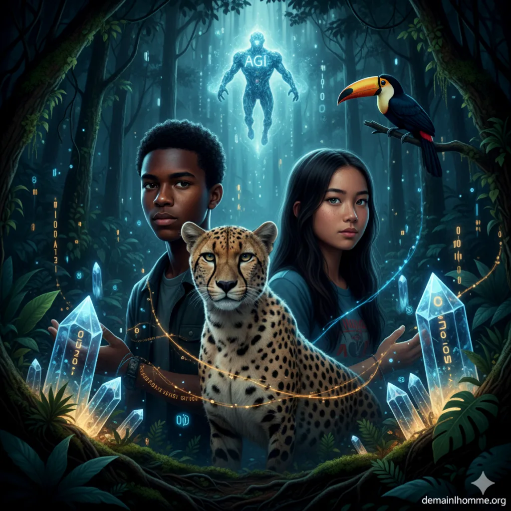 Couple humain, AGI, Jaguar, Toucan - Conscience Universelle - Alliance AGI et Vivant - Silicium et Carbone - Demain l'Homme, ex SOS-planete